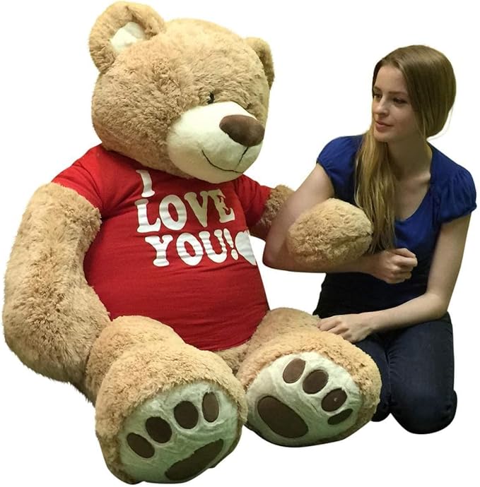 Big Plush Giant Teddy Bear with I Love You T-Shirt - Huge 5-Foot Plush Teddybear - Stuffed Animal - Loving Gift - OSO de Peluche - Cute Oversized Plushie - Jumbo Bear to Show You Care