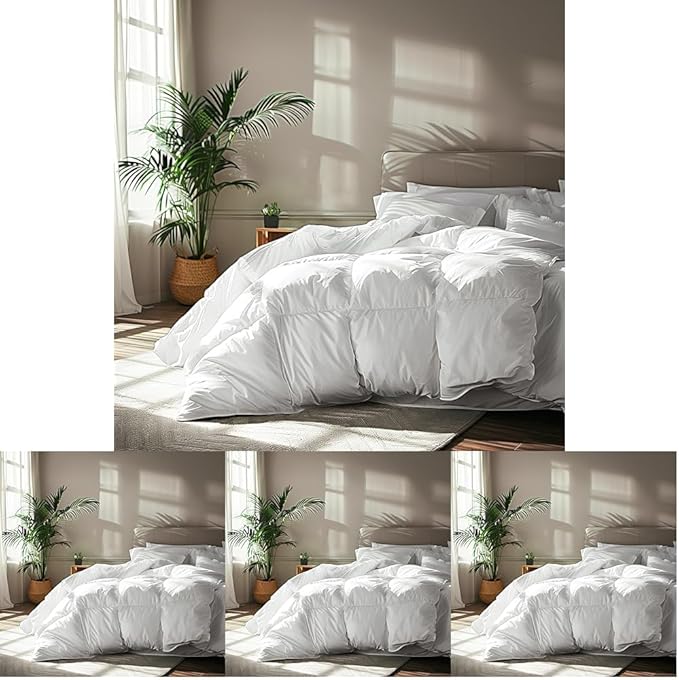 Serta Goose Feather Down Fiber Cotton Comforter Queen Size - 100% Cotton Duvet Insert - Hotel Luxury Hypoallergenic Bedding Comforter All Season Medium Warmth 90 x 90 Inch White,(Pack of 4)