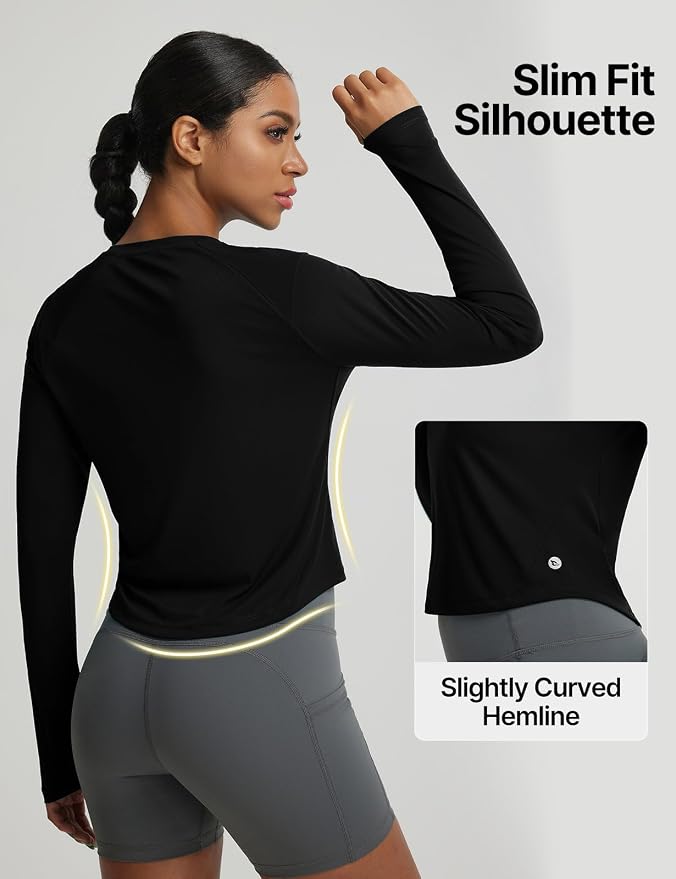 baleaf Women's UPF 50+ Long Sleeve Sun Shirts Crop Rash Guard UV Workout Tops SPF Slim Fit Lightweight Athletic Hiking