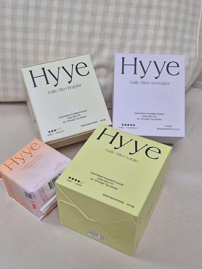 Hyye Overnight Ultra Thin Sanitary Pads with Wings, Heavy Flow Absorbency, Air Flow Cotton Soft Touch Cover, Unscented, Made in Korea (Overnight, 12 Count)