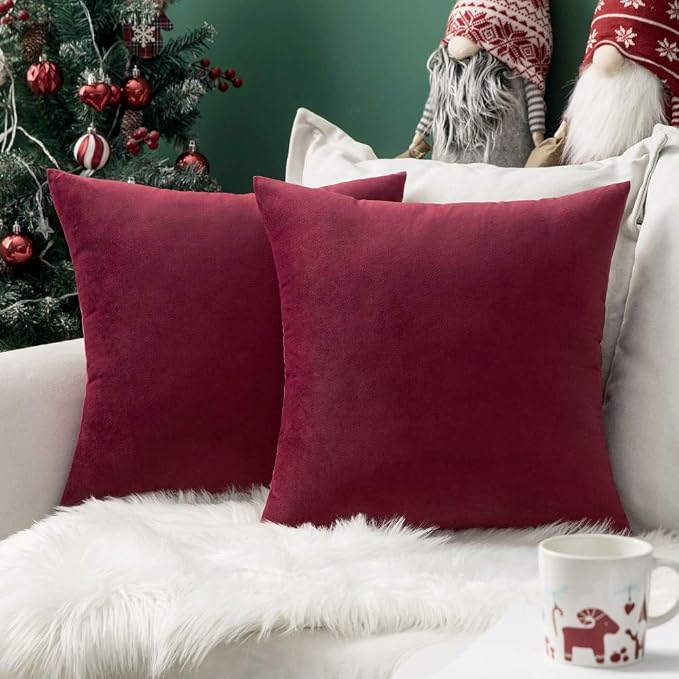 MIULEE Velvet Throw Pillow Covers 16x16 Inch Pack of 2 Wine Red | Soft Solid Small Decorative Pillow Covers, Modern Luxury Home Decor, for Couch Chair Sofa Bedroom Livingroom Car