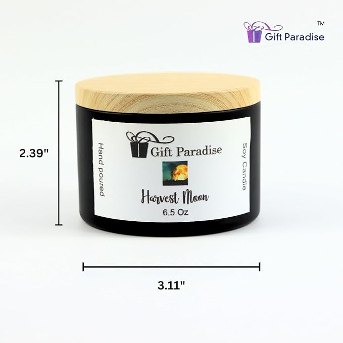 Harvest Moon Soy Wax Candle in Black Metal Tin, 6.5 oz, Cotton Wick, Midnight Plum, Harvest Quince