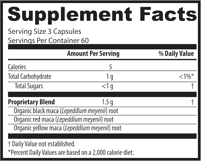 Zen Spirit Maca Root Capsules for Women & Men - Black Red Yellow - Gelatinized maca Powder Blend, 180 Pills 500mg per Vegan Capsule, Non-GMO, Gluten-Free Dietary Supplement, 90-Day Supply