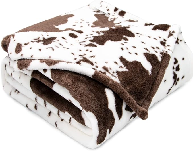 Twin Cow Print Blanket 60"x80", Soft Cozy Fuzzy Twin Size Fleece Throw for Bed, Couch, Travel | Lightweight All-Season Bedding Decor (Black/White)