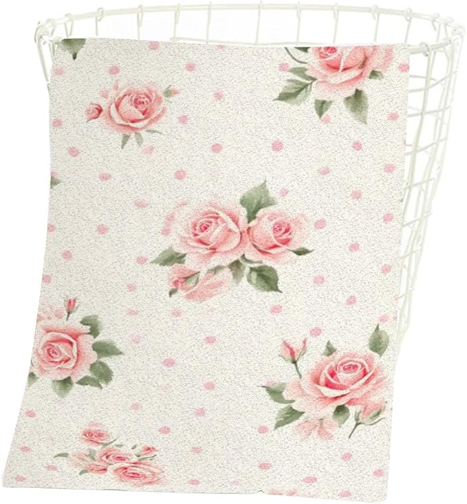 Pink Roses Floral Hand Towel Polka Dot Shabby Chic Cool Face Towels Suit Travel Sports Pool Swimming Bath Camping Spa Gym Yoga,15x30 Inch
