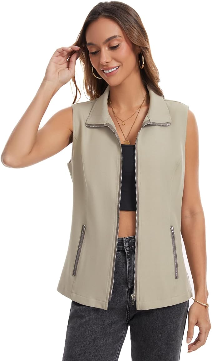 MISS MOLY Women's Lightweight Vest Casual Zip Up Utility Vest Hiking Golf Sleeveless Jackets with Pockets
