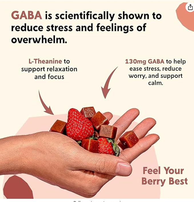 PYM Berry Mood Chews Support for Stress, Worry & Overwhelm, 60 Count | 130mg GABA, 90mg L-Theanine | Vegan,Non-GMO, Gluten-Free,No Added Sugar | All-Natural Mood Support Supplement in Resealable Bag