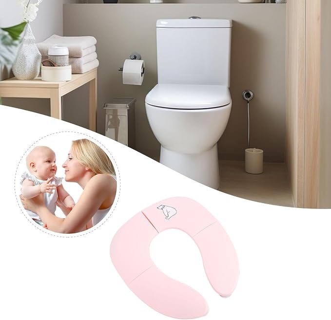 Foldable Travel Potty Seat Lightweight and Convenient Design, Suction Cup Toddler Toilet Training Portable Potty Seat for Comfort PP Material Cleaning Improves Clean (Pink)