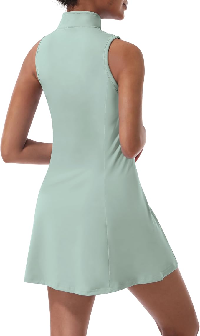 Tennis Dress for Women, Golf Dress with Shorts and Pockets Athletic Dress | Sleeveless Collared Half-Zipper Workout Sport Dress, Stretch Moisture Wicking Fabric, Tennis Golf Outfits
