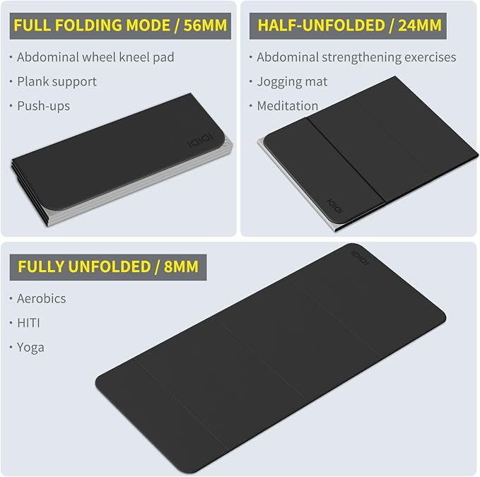 Foldable Extra Large Yoga Mat 74"×31.5", 8mm Double-Sided Non Slip Lightweight Fitness Mat for Man & Woman, Portable for Home Studio & Travel