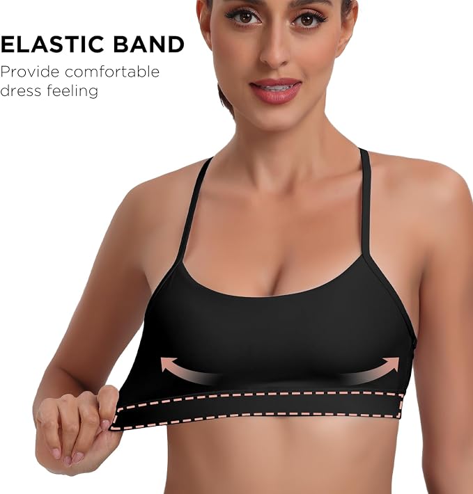 Raxnode Women's 3-Pack Y-Back Sports Bra, Thin Spaghetti Strap Nylon Yoga Bra with Removable Cups, Light Support Bralettes