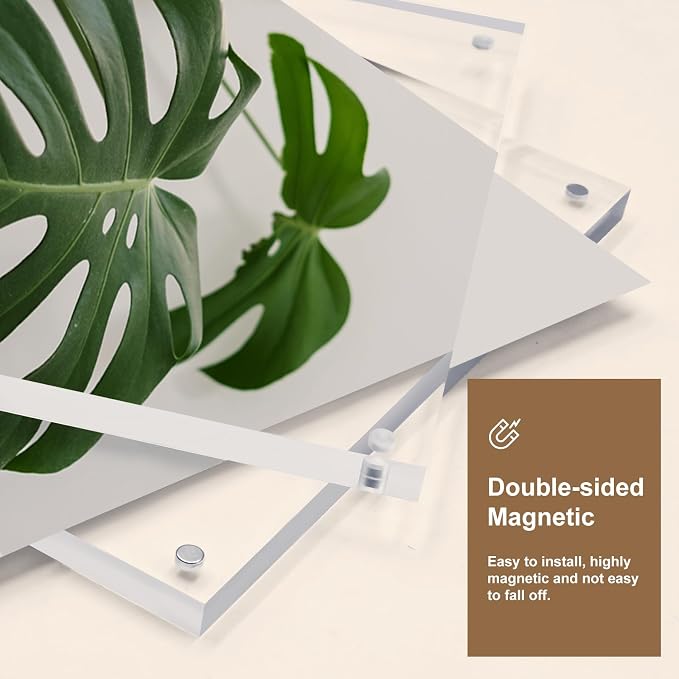 Egofine 5x5 Acrylic Frame,20mm Thicker Frameless Clear Picture Frames, Double Sided Magnetic Picture Frames, Free Standing Desktop Display
