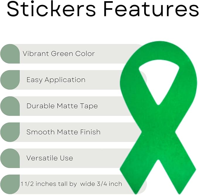 250 Small Green Ribbon Awareness Stickers - Perfect for Organ Donation, Cerebral Palsy, Mental Health, Liver Cancer, & Gun Control Awareness