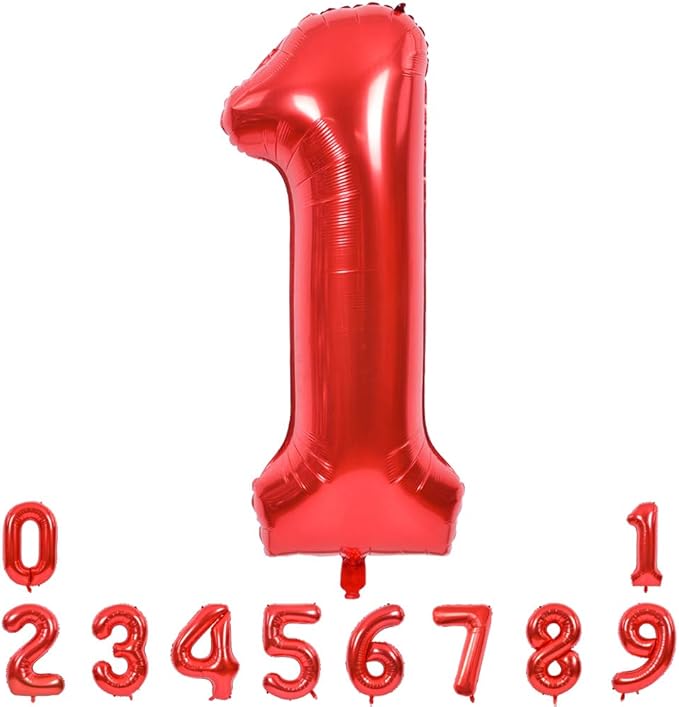 TONIFUL 40 Inch Red Large Numbers Balloons 0-9, Number 1 Digital 1 Helium Balloons, Foil Mylar Big Number Balloons for Birthday Party Anniversary Supplies Decorations