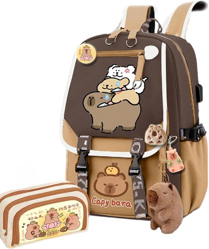 Kapibara Capybara Cartoon Backpack Large Capacity Waterproof Kapibara stuff kawaii backpack with pins and Accessories (pattern 14)