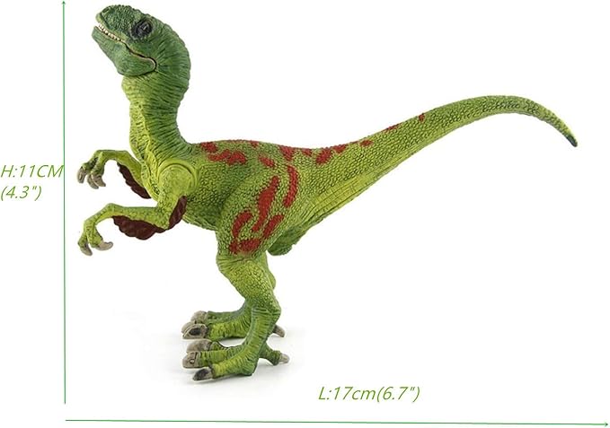 Dinosaur Toy Velociraptor Figurine with Moving Jaw and Hands,Detail Raptor Action Figure Toy Gift and Dinos World Collection Toys for Birthday Gift, Kids Toys,Party Favor(Green)