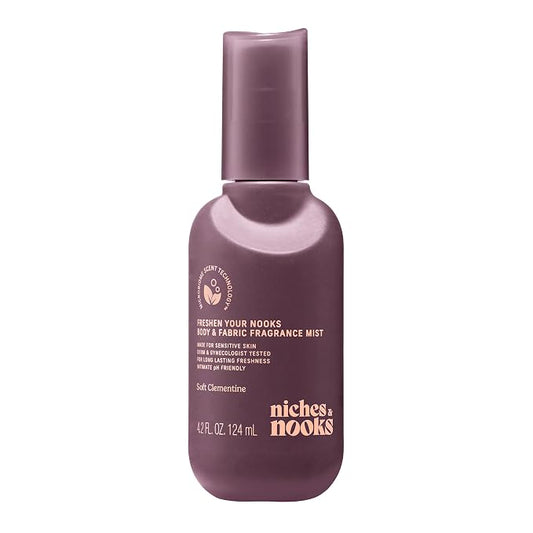 Niches & Nooks Feminine Body Spray & Mist – pH Balanced, Intimate Care, Soft Clementine Scent – Odor Control, Freshness, 4.2 fl oz
