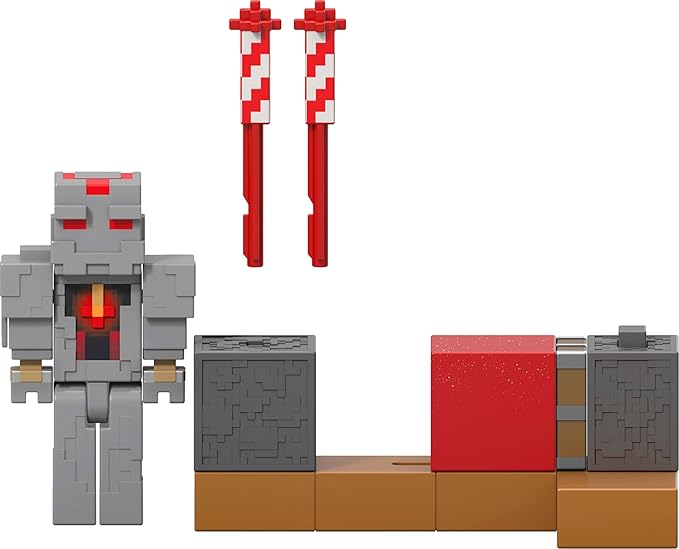 Mattel Minecraft Redstone Charged Series Action Figure & Accessories, Protector’s Firework Launcher Set with Launch Feature, 3.25-inch Scale Collectible Toy