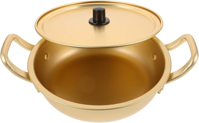 STOBAZA Golden Aluminum Korean Ramen Pot with Lid, Non-stick Stockpot for Cooking Noodles and Making Instant Noodles, Easy to Clean and Portable Kitchen Gadget