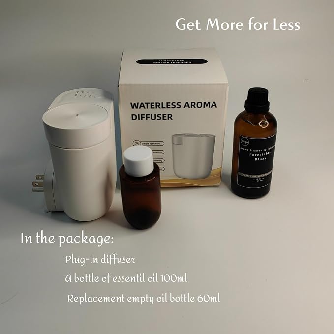 Plug-in wall Diffuser, Waterless Diffuser for Essential Oils, Portable Mini Home Scent Machine Up to 1,000 Sq.ft, Smart APP Control, Aromatherapy Kit with 100ml Oil & Refill Bottle, White
