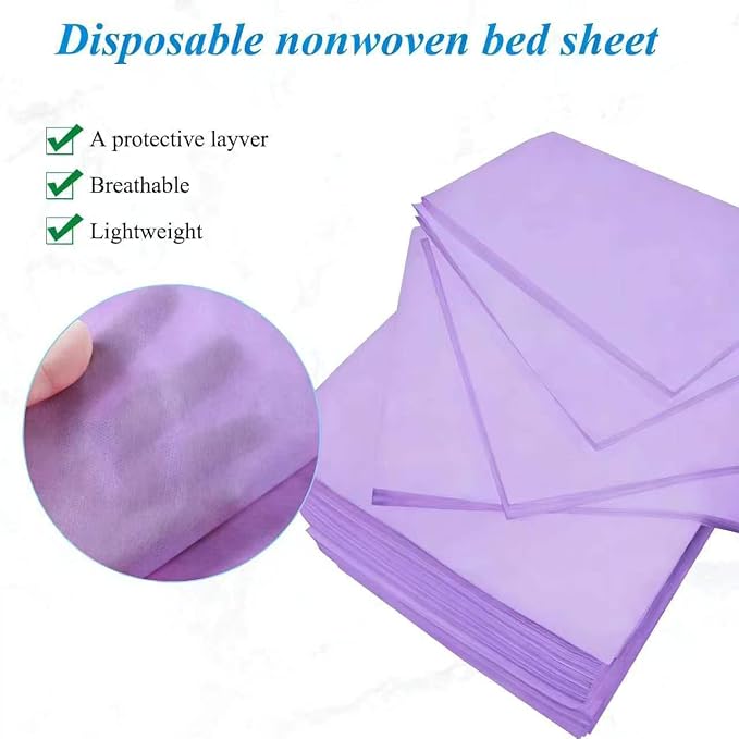 100Pcs Disposable Bed Sheets 31.5"x71"Massage Table Sheets Non-Woven Fabric Bed Covers for Ultimate Hygiene and Comfort in Massage,Tattoo, Beauty and Spa Treatments, Breathable & Durable Sheets(Purple