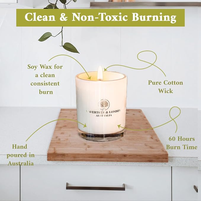 Luxury Lemongrass & Lemon Myrtle Soy Wax Candle - Hand Poured in Australia, 11.66 oz Glass Jar Fancy Candle, Strong Scented, Non-Toxic, Long Lasting 60 Hour Burn, Refreshing Natural Citrus Candle Gift