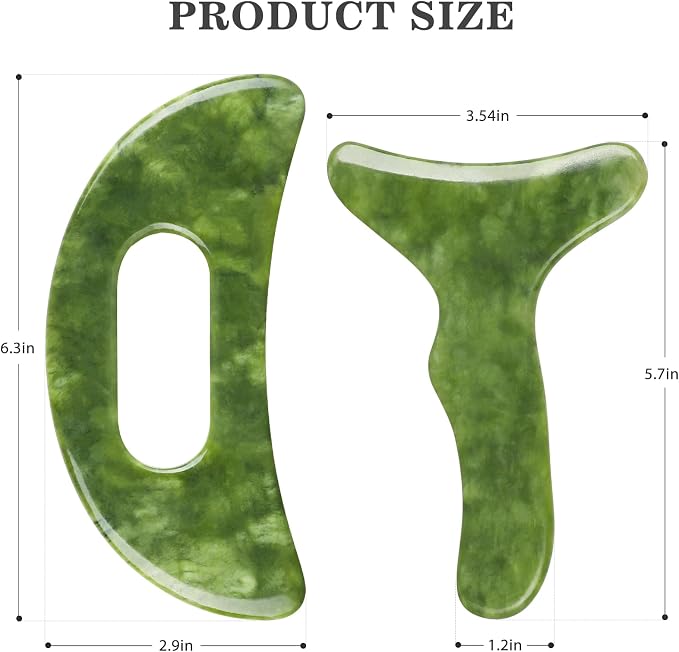2 in 1 Jade Stone Gua Sha Massage Tool, Large Guasha Muscle Scraper Tools Set with Handle Muscle Scraping Massage Tools Anti Cellulite Spa Acupuncture Tools for Back Neck Leg Lymphatic Drainage