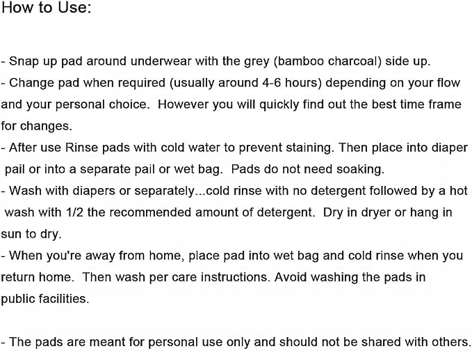 5 Pack 10 Inch Charcoal Bamboo Cloth Menstrual Pads,Reusable Sanitary Pads,Washable Panty Liner,Unscented