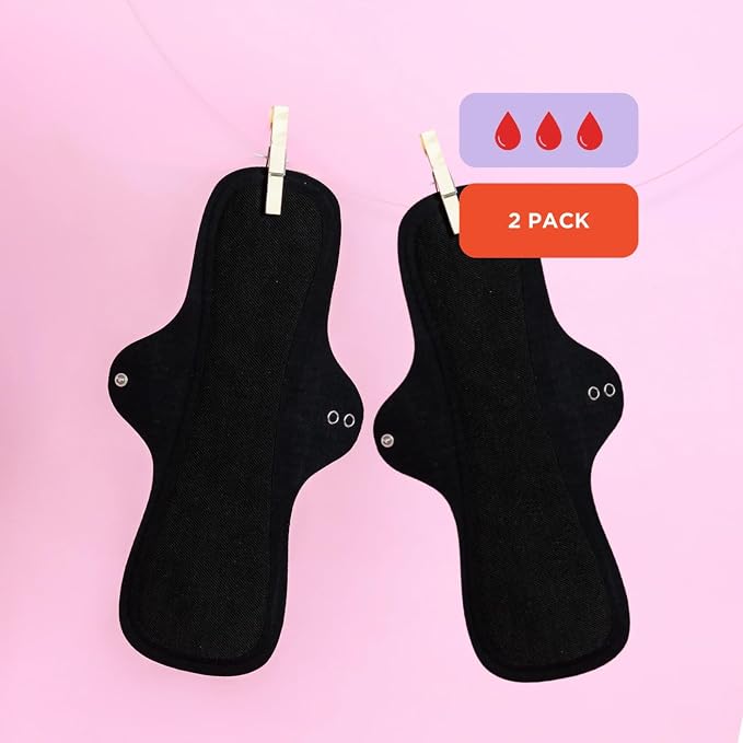 Overnight Success Reusable Maxi Pads | 2 Pack Ultra Thin Leakproof Quick Wick Dry Gusset Technology High Absorbency Washable Oeko TEX Certified Breathable Snap Fasteners Women Essentials
