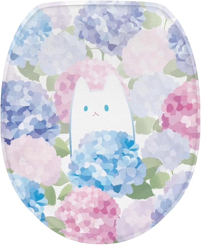 Hydrangea Toilet Seat Cover, Bathroom Accessories Elastic Band at The Bottom Toilet Lid Cover, Comfortable and Dustproof Toilet Seat Cover