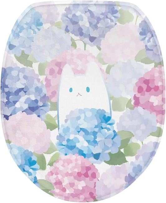 Hydrangea Toilet Seat Cover, Bathroom Accessories Elastic Band at The Bottom Toilet Lid Cover, Comfortable and Dustproof Toilet Seat Cover