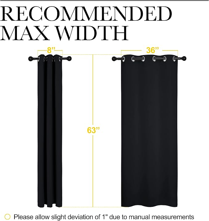 NICETOWN Halloween Pitch Black Solid Thermal Insulated Grommet Blackout Curtains/Drapes for Bedroom Window (2 Panels, 42 inches Wide by 63 inches Long, Black)