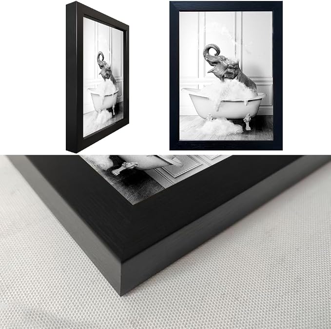 Framed Elephant Wall Art Black and White Bathroom Wall Decor Funny Animal Canvas Print Artworks for Bathroom