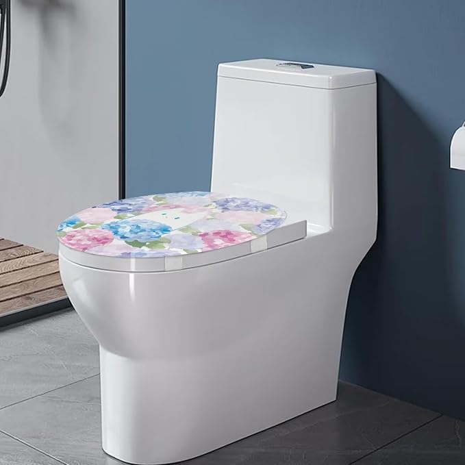 Hydrangea Toilet Seat Cover, Bathroom Accessories Elastic Band at The Bottom Toilet Lid Cover, Comfortable and Dustproof Toilet Seat Cover