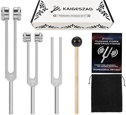 Tuning Forks Set(128Hz,256Hz,512Hz) Medical-Grade Weighted & Unweighted Tuning Fork for Healing Chakra/Sound Therapy/Yoga and Meditation Frequency Healing Devices Good Gift for Women