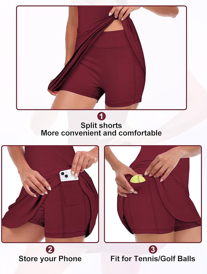 Viracy Tennis Dress for Women Sleeveless Golf Dresses with Shorts and Pockets Ruffle Zip Up Stand Collar Golf Outfits