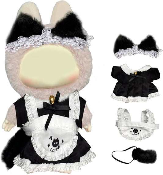 Maid-Dress-Set for labubu (15cm & 17cm Monster Macaron/Have a seat/Energy). 4-Sets Clothes for labubu Dress. Clothing Accessories for labubu Clothes