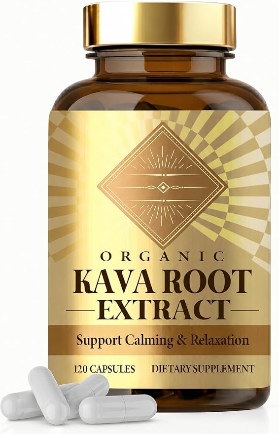 Organic Kava Root Extract - 120 Capsules, Standardized Kava Kava Herbal Supplement to Support Relaxation, Traditional Pacific Plant Powder Blend for Promoting Calming Comfort