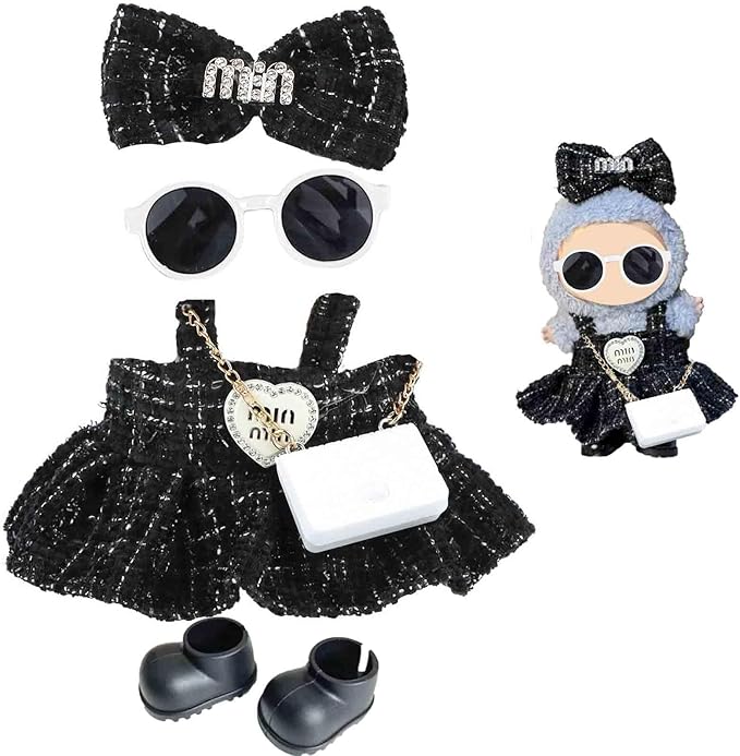 Clothes Set for 17cm Doll(NO Doll) , Handcrafted Crochet Set Clips & Dress, Stylish Premium Outfit with Accessories, Cute for Dress up Unique Style