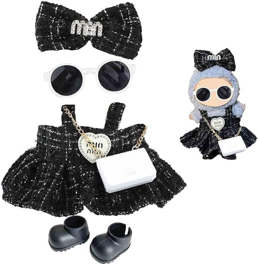 Clothes Set for 17cm Doll(NO Doll) , Handcrafted Crochet Set Clips & Dress, Stylish Premium Outfit with Accessories, Cute for Dress up Unique Style