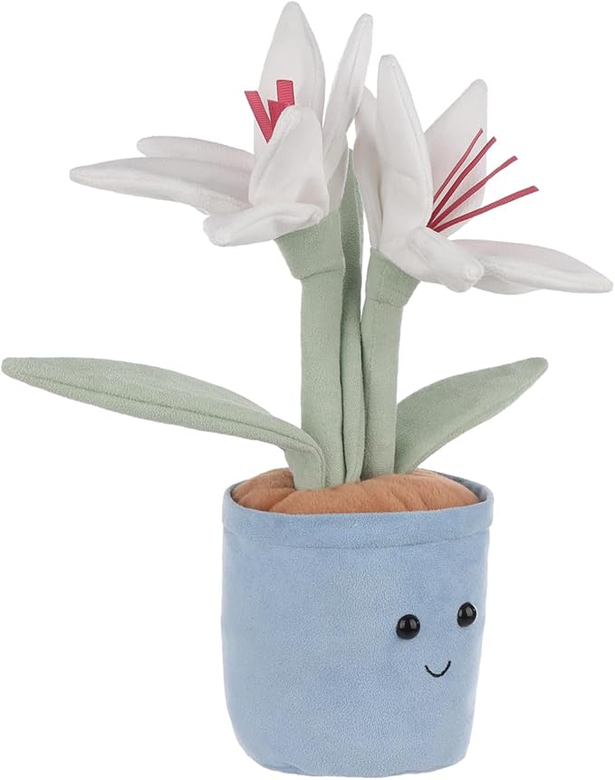 Apricot Lamb Potted Lily Flower Plush Stuffed Animals for Kids, Soft Cute Plush Toys for Baby Girl and Boy, Fluffy Potted Lily Flower White