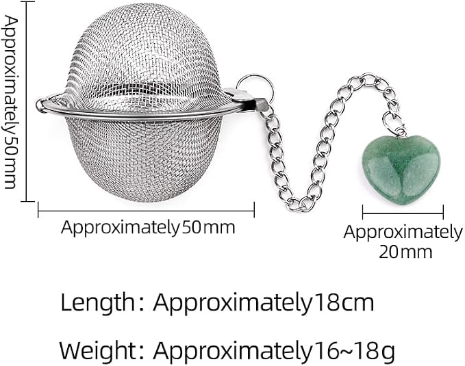 5 Pcs Stainless Steel Tea Ball Infusers with Heart Natural Crystal Charms, Fine Mesh Tea Strainers with Extension Chain & Hook for Loose Leaf Tea, Spices, Seasonings