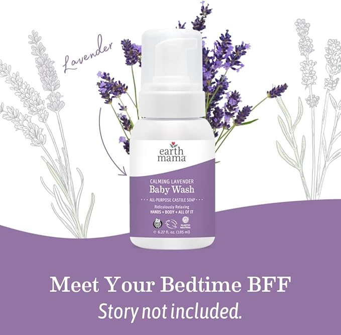 Earth Mama Calming Lavender Baby Wash Liquid Foaming Hand Soap, Organic All-Purpose Lavender Body Wash for Sensitive Skin, Castile Soap with Coconut Oil, Shea Butter, Calendula, & Aloe, 5.3 Fl Oz