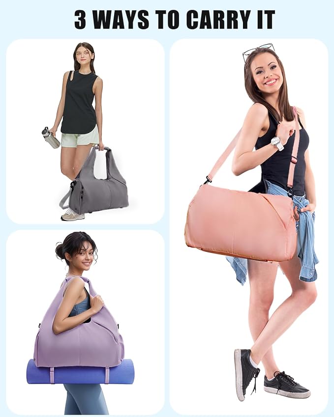 RHDZO Gym Bag for Women with Shoe Compartment Yoga Mat Bag with Wet Pocket and Water Bottle Holder Weekender Bag with Strap