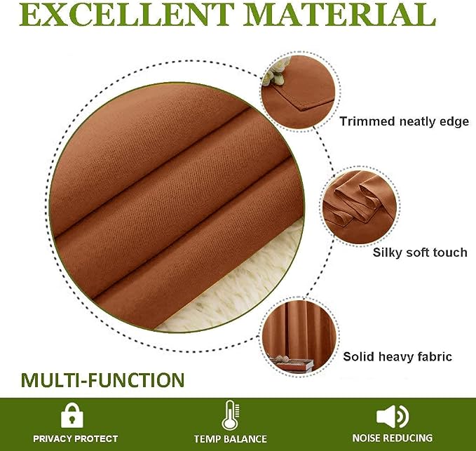 NICETOWN 2 Panels Blackout Curtains, Rod Pocket Window Curtains Room Darkning Drapes for Bedroom/Living Room, Thermal Insulated Solid Draperies for Home Office/Study, 62 by 72-Inch, Burnt Orange