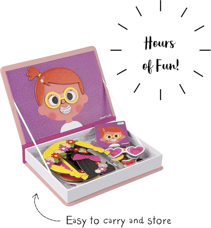 Janod MagnetiBook 66 pc Magnetic Girl Crazy Face Dress Up Game - Ages 3+ J02717