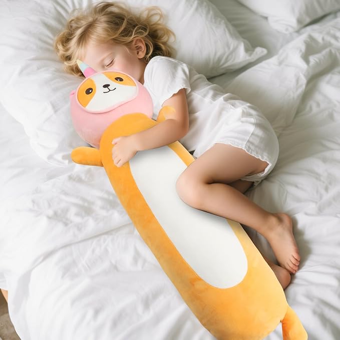 22 Inch Kawaii Unicorn Dog Long Plush Body Pillow Toy, Soft Corgi Shiba Inu Plushies with Stuffy Unicorn Outfit Big Stuffed Animals Gift for Kids Boys Girls, Birthday
