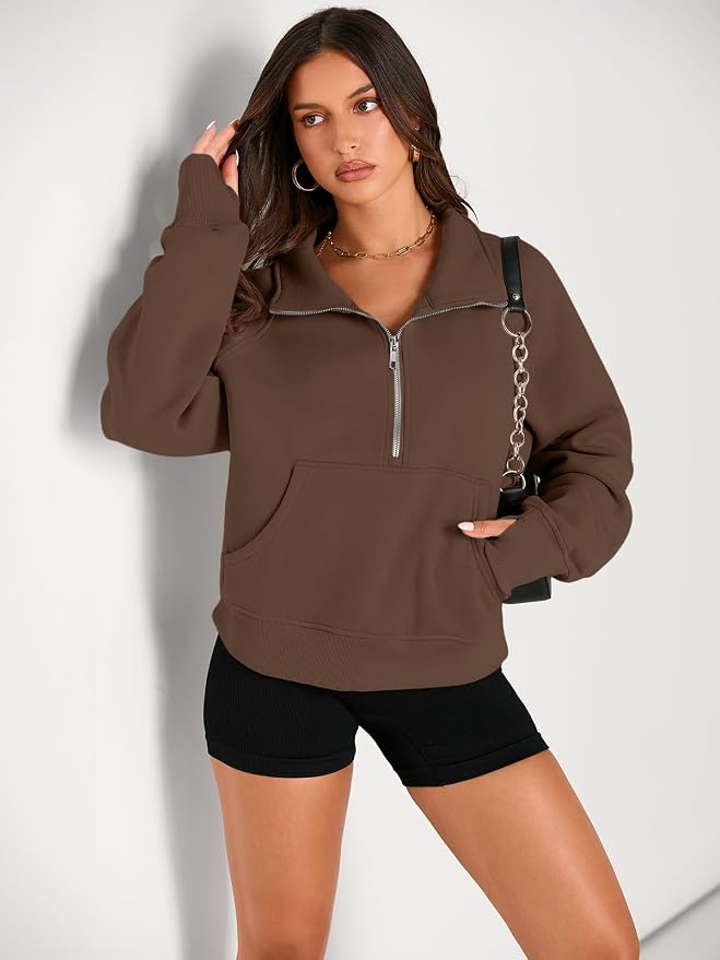 AUTOMET Womens Sweatshirts Half Zip Fleece Pullover Fall Outfits | Fall Fashion Clothes 2026,Cropped Sweatshirts,Cute Y2k Tops,Quarter Zipper Sweater,Winter Loungwear Outfits
