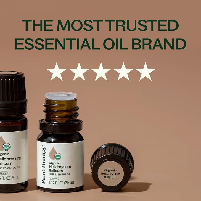Plant Therapy Organic Helichrysum Essential Oil (Italicum), 2.5 mL (1/12 oz), 100% Pure, Undiluted, USDA Certified Organic, Great for Skincare, Diffusion, and Aromatherapy