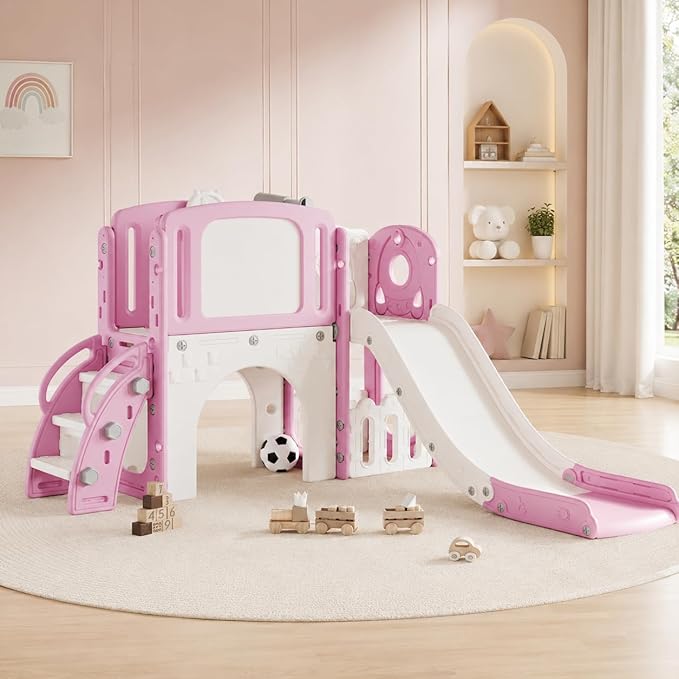 8-in-1 Toddler Slide Playground Set for Indoor & Outdoor Fun – Includes Climber, Basketball Hoop, Telescope, Tunnel, and Storage Space for Kids – Perfect for Backyard & Courtyard Activities